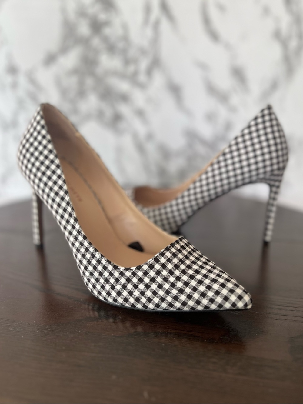 Who What Wear Plaid Gingham Black White Stiletto Pointed Toe Heels 7.5 Chic